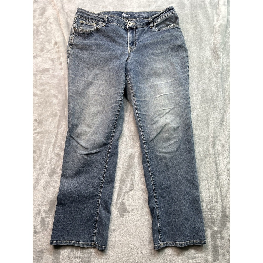 Style & Co Womens Sz‎ 12S Blue Jeans Curvy Boot Leg Whiskered Stretch Mid Rise
